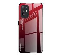 Dedux Coque pour Oppo A94 5G / Oppo Reno5 Z 5G, Etui Dégradé de Couleur Verre Trempé Back Coque + Souple Silicone Tpu Case Cover Protection Antichoc Housse (Rouge/Noir)