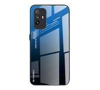 Dedux Coque pour Oppo A94 5G / Oppo Reno5 Z 5G, Etui Dégradé de Couleur Verre Trempé Back Coque + Souple Silicone Tpu Case Cover Protection Antichoc Housse (Bleu/Noir)
