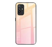 Dedux Coque pour Oppo A94 5G / Oppo Reno5 Z 5G, Etui Dégradé de Couleur Verre Trempé Back Coque + Souple Silicone Tpu Case Cover Protection Antichoc Housse (Blond/Rose)