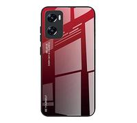 Dedux Coque pour Oppo A96 4G / A76 4G / A36, Etui Dégradé de Couleur Verre Trempé Back Coque + Souple Silicone TPU Case Cover Protection Antichoc Housse (Rouge/Noir)