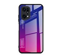 Dedux Coque pour Oppo Find X5 Pro, Etui Dégradé de Couleur Verre Trempé Back Coque + Souple Silicone TPU Case Cover Protection Antichoc Housse (Bleu/Rouge)