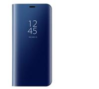 Dedux Coque pour Samsung Galaxy A10, Clear View Etui à Rabat Cover Flip Translucide Standing Support Miroir Antichoc Portable Case pour Samsung Galaxy A10.Bleu