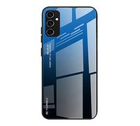 Dedux Coque pour Samsung Galaxy A25 5G, Etui Dégradé de Couleur Verre Trempé Back Coque + Souple Silicone TPU Case Cover Protection Antichoc Housse (Bleu/Noir)