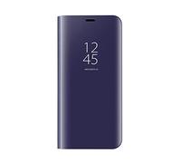 Dedux Coque pour Samsung Galaxy A35 5G, Clear View Etui à Rabat Cover Flip Translucide Standing Support Miroir Antichoc Portable Case pour Samsung Galaxy A35 5G.Bleu Violet