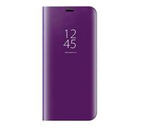 Dedux Coque pour Samsung Galaxy A40, Clear View Etui à Rabat Cover Flip Translucide Standing Support Miroir Antichoc Portable Case pour Samsung Galaxy A40.Violet