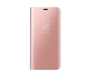 Dedux Coque pour Samsung Galaxy A55 5G, Clear View Etui à Rabat Cover Flip Translucide Standing Support Miroir Antichoc Portable Case pour Samsung Galaxy A55 5G.Or Rose