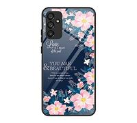 Dedux Coque pour Samsung Galaxy M13 4G, Etui Ciel Étoilé Verre Trempé Back Coque + Souple Silicone TPU Case Cover Protection Antichoc Housse. Magnifique Jardin