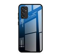 Dedux Coque pour Samsung Galaxy M23 5G, Etui Dégradé de Couleur Verre Trempé Back Coque + Souple Silicone TPU Case Cover Protection Antichoc Housse (Bleu/Noir)