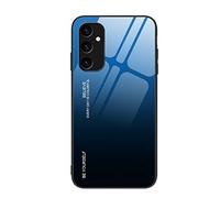 Dedux Coque pour Samsung Galaxy M34 5G, Etui Dégradé de Couleur Verre Trempé Back Coque + Souple Silicone TPU Case Cover Protection Antichoc Housse (Bleu/Noir)