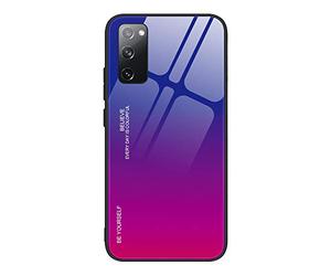 Dedux Coque pour Samsung Galaxy S20 FE, Etui Dégradé de Couleur Verre Trempé Back Coque + Souple Silicone TPU Case Cover Protection Antichoc Housse (Bleu/Rouge)