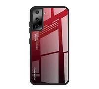 Dedux Coque pour Samsung Galaxy S21 5G, Etui Dégradé de Couleur Verre Trempé Back Coque + Souple Silicone TPU Case Cover Protection Antichoc Housse (Rouge/Noir)