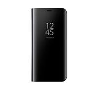 Dedux Coque pour Samsung Galaxy S25 5G, Clear View Etui à Rabat Cover Flip Translucide Standing Support Miroir Antichoc Portable Case pour Samsung Galaxy S25 5G.Noir