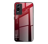 Dedux Coque pour Vivo Y76 5G / Y76s / Y74s, Etui Dégradé de Couleur Verre Trempé Back Coque + Souple Silicone TPU Case Cover Protection Antichoc Housse (Rouge/Noir)