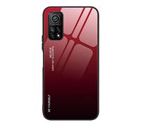 Dedux Coque pour Xiaomi Mi 10T(10T Pro) 5G, Etui Dégradé de Couleur Verre Trempé Back Coque + Souple Silicone TPU Case Cover Protection Antichoc Housse (Rouge/Noir)