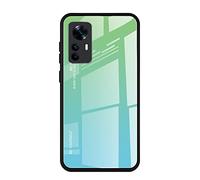 Dedux Coque pour Xiaomi Mi 12T 5G, Etui Dégradé de Couleur Verre Trempé Back Coque + Souple Silicone TPU Case Cover Protection Antichoc Housse (Vert)