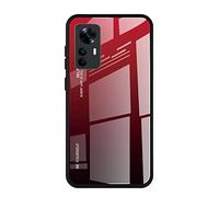 Dedux Coque pour Xiaomi Mi 12T 5G, Etui Dégradé de Couleur Verre Trempé Back Coque + Souple Silicone TPU Case Cover Protection Antichoc Housse (Rouge/Noir)
