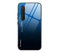 Dedux Coque pour Xiaomi Mi Note 10 Lite, Etui Dégradé de Couleur Verre Trempé Back Coque + Souple Silicone TPU Case Cover Protection Antichoc Housse (Bleu/Noir)