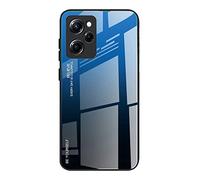 Dedux Coque pour Xiaomi Poco X5 Pro 5G, Etui Dégradé de Couleur Verre Trempé Back Coque + Souple Silicone TPU Case Cover Protection Antichoc Housse (Bleu/Noir)