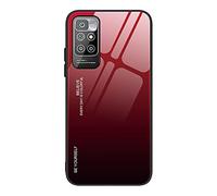 Dedux Coque pour Xiaomi Redmi 10 2022, Etui Dégradé de Couleur Verre Trempé Back Coque + Souple Silicone TPU Case Cover Protection Antichoc Housse (Rouge/Noir)