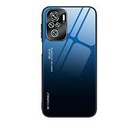 Dedux Coque pour Xiaomi Redmi Note 10 Pro, Etui Dégradé de Couleur Verre Trempé Back Coque + Souple Silicone TPU Case Cover Protection Antichoc Housse (Bleu/Noir)
