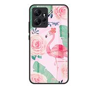 Dedux Coque pour Xiaomi Redmi Note 12 4G, Etui Ciel Étoilé Verre Trempé Back Coque + Souple Silicone TPU Case Cover Protection Antichoc Housse. Flamant Rose Mignon