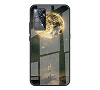 Dedux Coque pour Xiaomi Redmi Note 12 Pro 4G, Etui Ciel Étoilé Verre Trempé Back Coque + Souple Silicone TPU Case Cover Protection Antichoc Housse. Lune Attachée à la Corde