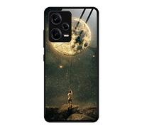 Dedux Coque pour Xiaomi Redmi Note 12 Pro 5G, Etui Ciel Étoilé Verre Trempé Back Coque + Souple Silicone TPU Case Cover Protection Antichoc Housse. Lune Attachée à la Corde