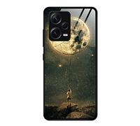 Dedux Coque pour Xiaomi Redmi Note 12 Pro+ Plus 5G, Etui Ciel Étoilé Verre Trempé Back Coque + Souple Silicone TPU Case Cover Protection Antichoc Housse. Lune Attachée à la Corde