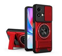 Dedux Coque pour ZTE Blade A35E 4G, Coque avec Fenêtre Coulissante et Support Anneau 360°, Étui de PC Dur et TPU Silicone Housse. Rouge
