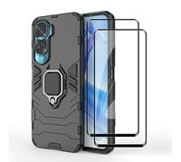 Dedux Coque + Verre Trempé [2 Pièces] Écran Protecteur pour Honor 90 Lite 5G, [Travailler avec Le Support de Voiture Magnétique] avec Support D'anneau Coque. Noir