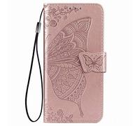 Dedux Flip Coque Compatible avec Oppo A16 / A54s / A16s, [Stand Support] [Porte Cartes de Crédit] [Fermeture Magnétique] Etui Portefeuille Fleur Papillon Rose Relief Étui Portefeuille, Or Rose