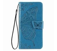 Dedux Flip Coque Motorola Moto G84 5G, [Stand Support] [Porte Cartes de Crédit] [Fermeture Magnétique] Etui Portefeuille Fleur Papillon Rose Relief Étui Portefeuille, Bleu