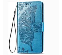 Dedux Flip Coque Samsung Galaxy A16 5G, [Stand Support] [Porte Cartes de Crédit] [Fermeture Magnétique] Etui Portefeuille Fleur Papillon Rose Relief Étui Portefeuille, Bleu