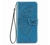 Dedux Flip Coque Xiaomi Mi 10T(10T Pro) 5G, [Stand Support] [Porte Cartes de Crédit] [Fermeture Magnétique] Etui Portefeuille Fleur de Papillon Rose en Relief Étui Portefeuille, Bleu