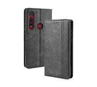 Dedux Rétro Coque Compatible avec Motorola Moto G8 Plus Cover, Etui Portefeuille en Cuir Fermeture Magnétique Porte Folio Folio pour Cartes, Noir
