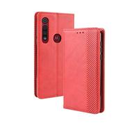 Dedux Rétro Coque Compatible avec Motorola Moto G8 Plus Cover, Etui Portefeuille en Cuir Fermeture Magnétique Porte Folio Folio pour Cartes, Rouge