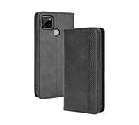 Dedux Rétro Coque Compatible avec Oppo A15 Cover, Etui Portefeuille en Cuir Fermeture Magnétique Porte Folio Folio pour Cartes, Noir