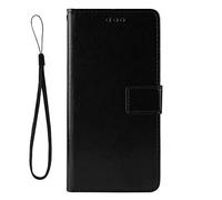 Dedux Rétro Coque Compatible avec Oppo A91 Cover, Etui Portefeuille en Cuir Fermeture Magnétique Porte Folio Folio pour Cartes, Noir avec Lanière