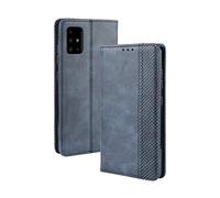 Dedux Rétro Coque Compatible avec Samsung Galaxy A51 Cover, Etui Portefeuille en Cuir Fermeture Magnétique Porte Folio Folio pour Cartes, Bleu
