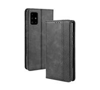 Dedux Rétro Coque Compatible avec Samsung Galaxy A51 Cover, Etui Portefeuille en Cuir Fermeture Magnétique Porte Folio Folio pour Cartes, Noir