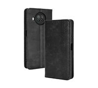 Dedux Rétro Coque Compatible avec Xiaomi Mi 10T Lite 5G Cover, Etui Portefeuille en Cuir Fermeture Magnétique Porte Folio Folio pour Cartes, Noir
