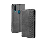 Dedux Rétro Coque pour Alcatel 3X (2019), Etui Portefeuille en Cuir Fermeture Magnétique Porte Folio pour Cartes. Noir