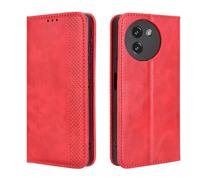 Dedux Rétro Coque pour Doogee Note 59 / Note 59 Pro, Etui Portefeuille en Cuir Fermeture Magnétique Porte Folio pour Cartes. Rouge