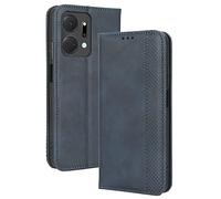 Dedux Rétro Coque pour Honor X7a, Etui Portefeuille en Cuir Fermeture Magnétique Porte Folio pour Cartes. Bleu