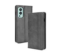 Dedux Rétro Coque pour OnePlus Nord 2 5G, Etui Portefeuille en Cuir Fermeture Magnétique Porte Folio pour Cartes. Noir