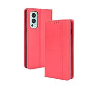 Dedux Rétro Coque pour OnePlus Nord 2 5G, Etui Portefeuille en Cuir Fermeture Magnétique Porte Folio pour Cartes. Rouge