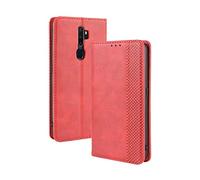 Dedux Rétro Coque pour Oppo A9 2020, Etui Portefeuille en Cuir Fermeture Magnétique Porte Folio pour Cartes. Rouge