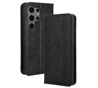 Dedux Rétro Coque pour Samsung Galaxy S24 Ultra 5G, Etui Portefeuille en Cuir Fermeture Magnétique Porte Folio pour Cartes. Noir