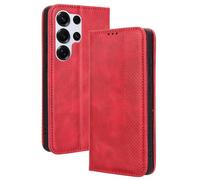 Dedux Rétro Coque pour Samsung Galaxy S26 Ultra 5G, Etui Portefeuille en Cuir Fermeture Magnétique Porte Folio pour Cartes. Rouge