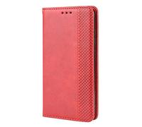 Dedux Rétro Coque pour Vivo Y29 5G/Y19S 4G, Etui Portefeuille en Cuir Fermeture Magnétique Porte Folio pour Cartes. Rouge